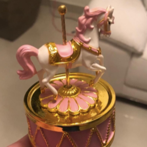 Pink & White Horse Carousel Music Box - Picture 3 of 4